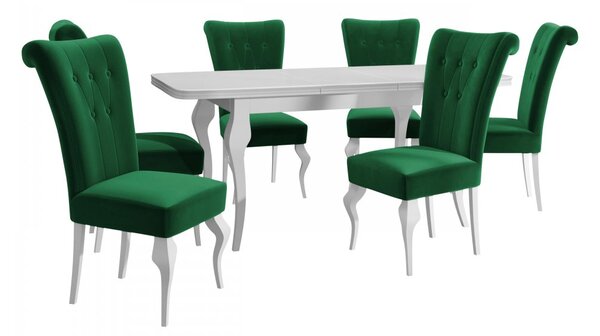 Mirjan24 Rozkladací stôl Julia so 6 stoličkami ST63, Dostupné poťahy: Magic Velvet 2250, Farby: biela / biely lesk 5903211381737