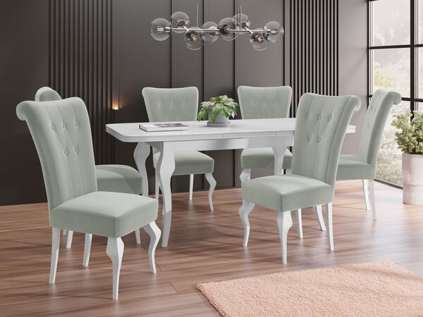 Mirjan24 Rozkladací stôl Julia so 6 stoličkami ST63, Dostupné poťahy: Magic Velvet 2250, Farby: biela / biely lesk 5903211381737