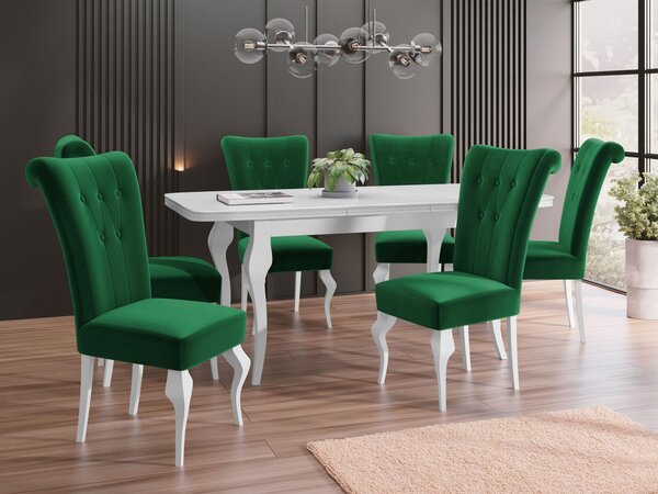 Mirjan24 Rozkladací stôl Julia so 6 stoličkami ST63, Dostupné poťahy: Magic Velvet 2250, Farby: biela / biely lesk 5903211381737