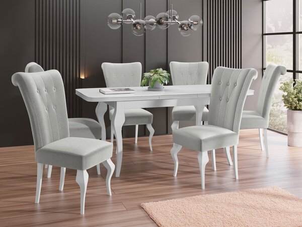 Mirjan24 Rozkladací stôl Julia so 6 stoličkami ST63, Dostupné poťahy: Magic Velvet 2250, Farby: biela / biely lesk 5903211381737