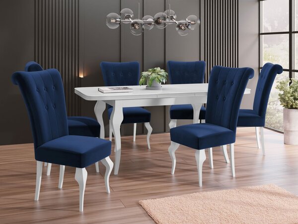 Mirjan24 Rozkladací stôl Julia so 6 stoličkami ST63, Dostupné poťahy: Magic Velvet 2250, Farby: biela / biely lesk 5903211381737