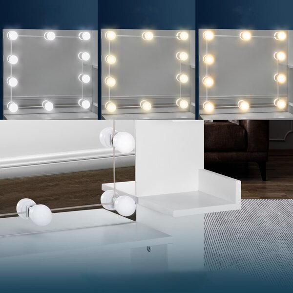Toaletný stolík Jocelyn s LED osvetlením 140x90x40 cm - biely