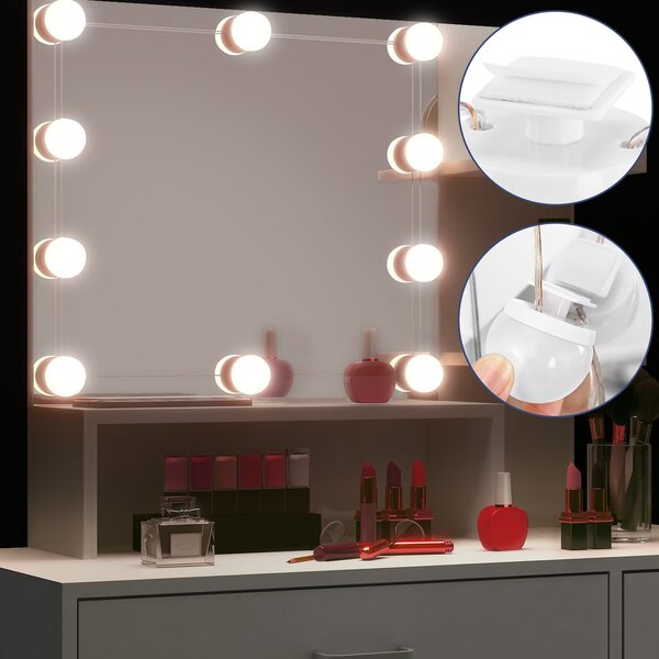 Toaletný stolík Jocelyn s LED osvetlením 140x90x40 cm - biely
