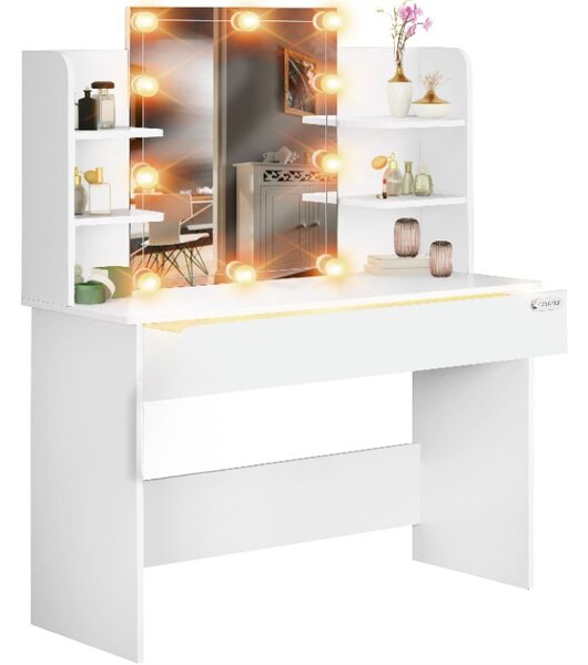 Toaletný stolík Lucia s LED osvetlením 140x110x40 cm - biely