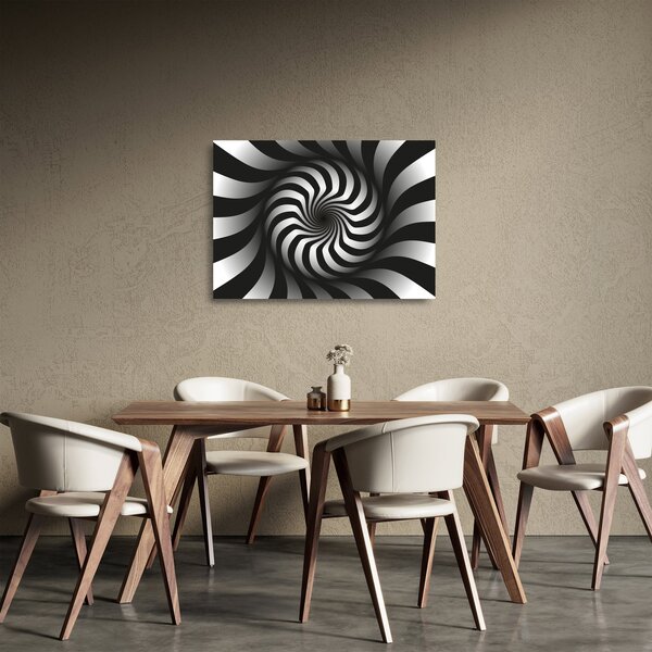 Abstraktný sklenený obraz čiernobiele špirály (70x50 cm)