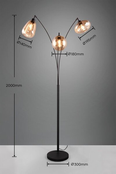 TRIO 417000313 LUMINA stojacia lampa V2000mm 3xE14 čierna matná, jantárová
