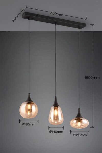 TRIO 317000313 LUMINA závesné svietidlo 3xE14 čierna matná, jantárová