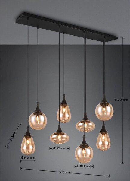 TRIO 317000813 LUMINA závesné svietidlo 8xE14 čierna matná, jantárová