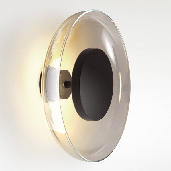 MARSET Nástenné svietidlo Aura LED, Ø 25 cm, dymová sivá, Hliník / sivá / zinok, Obývacia izba / jedáleň, Sklo, Dizajn, Nástenné svietidlo