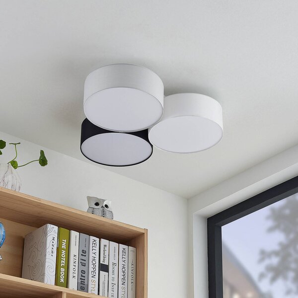 Lindby Stropné svietidlo Janita LED, 3 svetlá, trojfarebné, Čierna, Obývacia izba / jedáleň, Textil / látka / hodváb, Moderný, Stropné svetlo