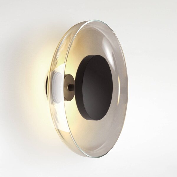 MARSET Nástenné svietidlo Aura LED, Ø 25 cm, dymová sivá, Hliník / sivá / zinok, Obývacia izba / jedáleň, Sklo, Dizajn, Nástenné svietidlo