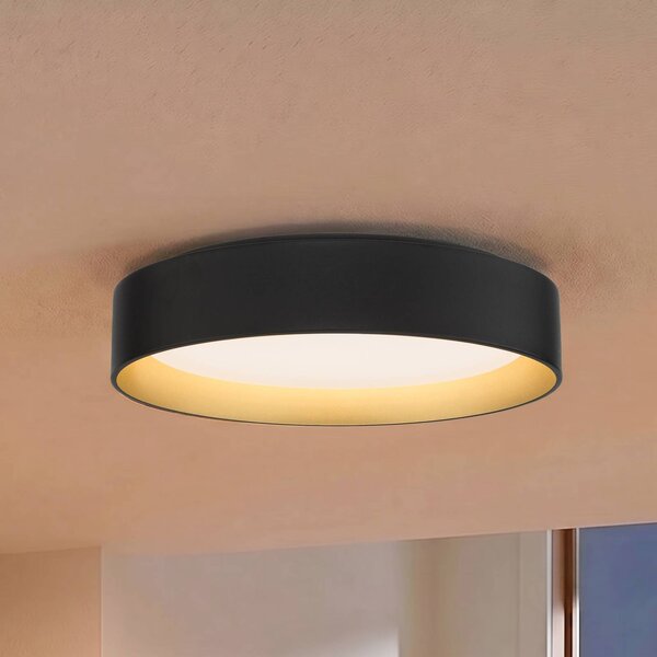 Lindby Stropné LED svetlo Gracjan, čierne, kovové, Ø 45 cm, Čierna, Obývacia izba / jedáleň, Plast, Moderný, Závesné svietidlo