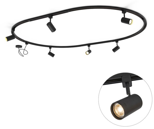 Moderný koľajnicový systém s 6 čiernymi bodovými svetlami, 1-fázový, oválny 100 cm - Iconic Jeana