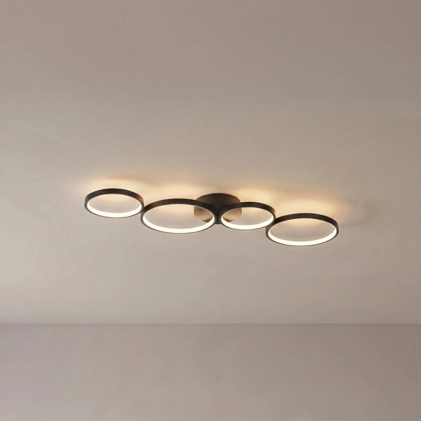 Lindby stropné LED svetlo Evengeline, čierne, hliník, 88 cm, Čierna, Obývacia izba / jedáleň, Hliník, Moderný, Stropné svetlo