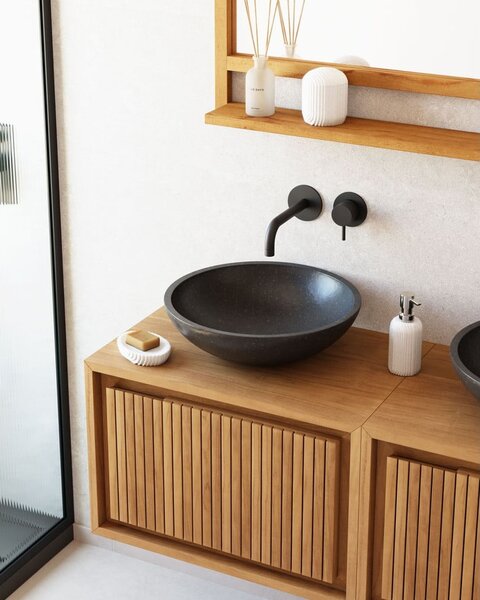 Čierne umývadlo z terrazzo Kave Home Sunday, ø 40 cm