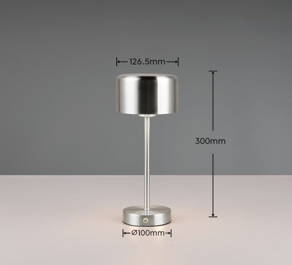 TRIO Reality R59151107 JEFF dotyková stolná lampička SMD LED 1,5W/120lm 3000K nikel matná, čierna, nabíjateľná batéria, USB-C port