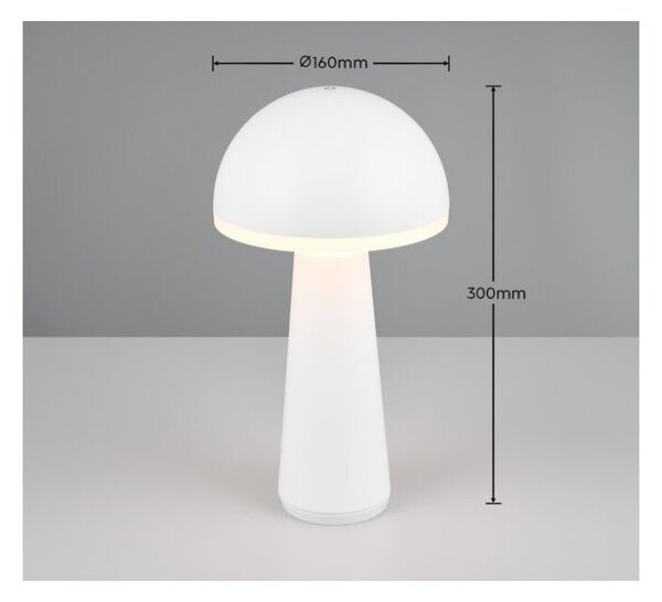 TRIO Reality R57716131 FUNGO vonkajšia stolná lampa SMD LED V310mm 2W/200lm 3000+4000+6500K IP54 biela matná, čierna, nabíjateľná batéria, USB-C port, nabíjacia stanica