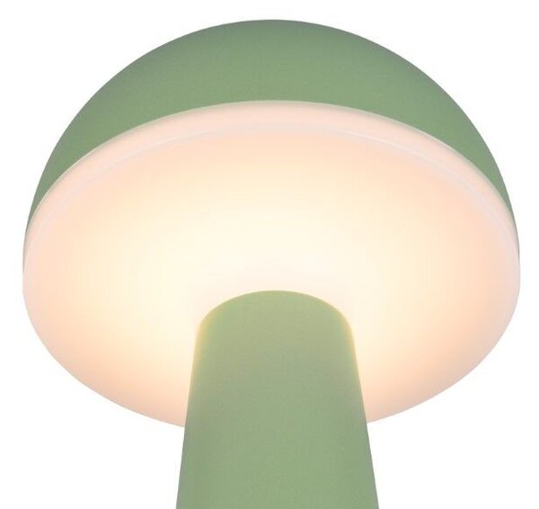 TRIO Reality R57716149 FUNGO vonkajšia stolná lampa SMD LED V310mm 2W/200lm 3000+4000+6500K IP54 pistáciová, čierna, nabíjateľná batéria, USB-C port, nabíjacia stanica