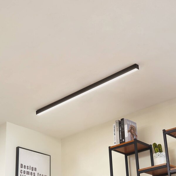 Stropné LED svetlo Lucande Teniona, 132 cm, čierne, hliník, Čierna, Obývacia izba / jedáleň, Hliník, Moderný, Stropné svetlo