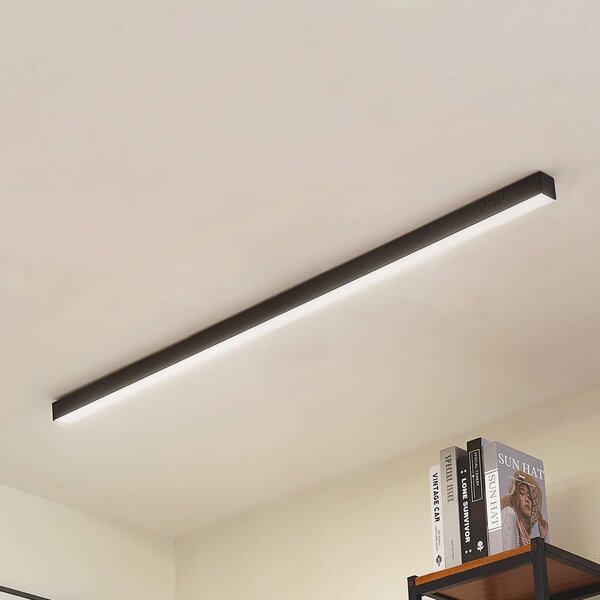 Stropné LED svetlo Lucande Teniona, 132 cm, čierne, hliník, Čierna, Obývacia izba / jedáleň, Hliník, Moderný, Stropné svetlo