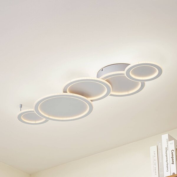 Lucande Stropné svietidlo LED Diala, biele, kov, 96 cm, Biela / opálová, Obývacia izba / jedáleň, Plast, Moderný, Stropné svetlo