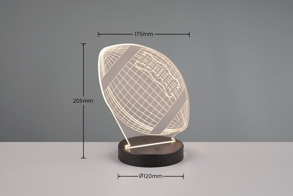 TRIO Reality R52821132 FOOTBALL dekoračná stolná lampička SMD LED V210mm 3,2W/250lm 3000K čierna matná
