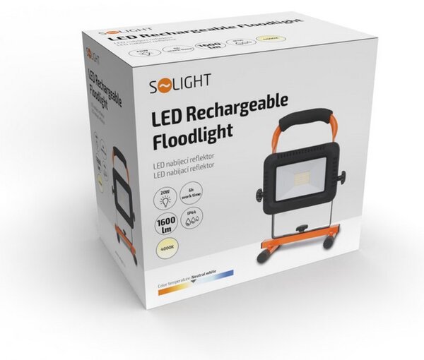 SOLIGHT LED reflektor 20W, prenosný, nabíjací, 1600lm, oranžovo-čierny