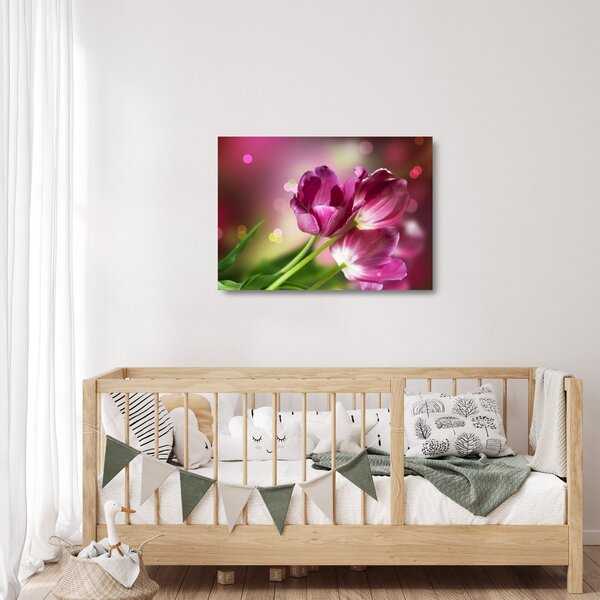 Sklenený obraz ružových tulipánov (70x50 cm)