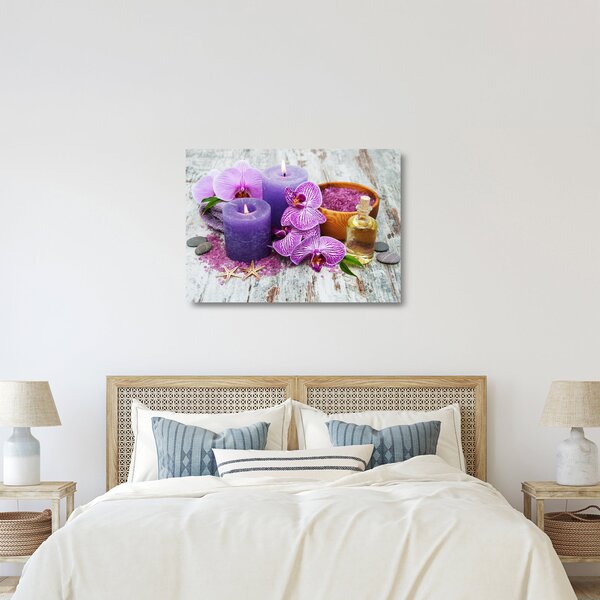 Sklenený obraz orchideí a sviečok (70x50 cm)