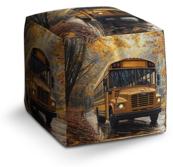 Sablio Taburet Cube Žltý školský autobus - 40x40x40 cm