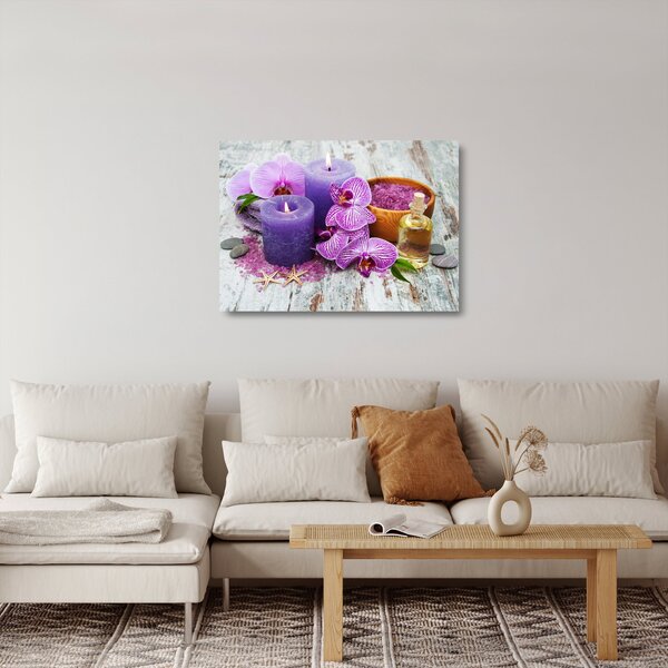 Sklenený obraz orchideí a sviečok (70x50 cm)