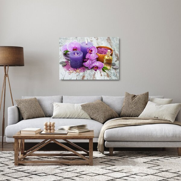 Sklenený obraz orchideí a sviečok (70x50 cm)