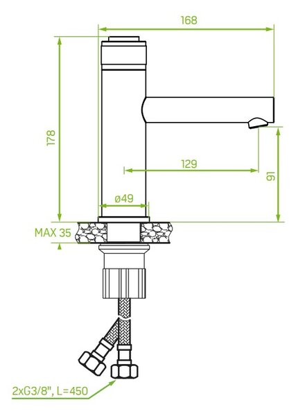 Laveo Volumo, umývadlová batéria h-178 s odtokovou zátkou ClickClack, chrómová, LAV-BAV_022D