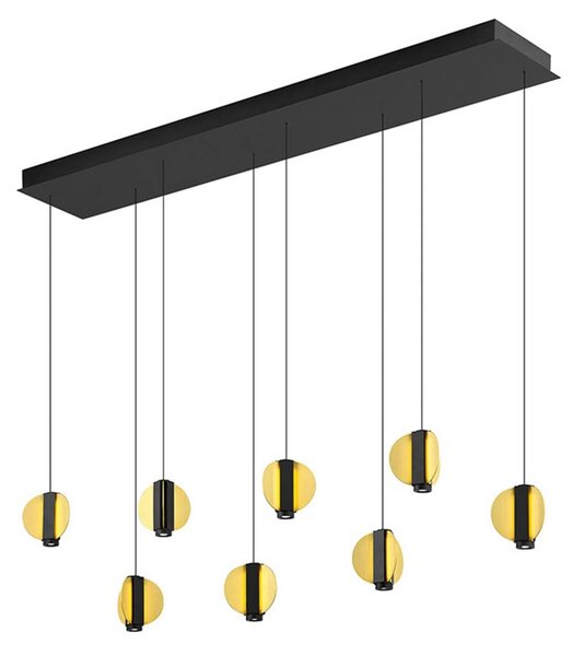HELL LED závesné svietidlo Iris, čierna/zlatá, dĺžka 180 cm, kovová, 8-pl., Čierna, Obývacia izba / jedáleň, kov, Závesné svietidlo