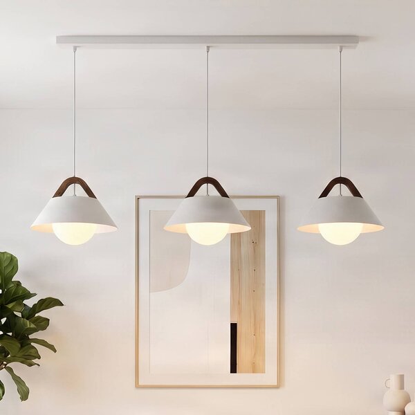 Luminex Závesné svietidlo Funda, biele, dĺžka 110 cm, 3-pl., kov/sklo, Biela / opálová, Obývacia izba / jedáleň, kov, Škandinávsky, Závesné svietidlo