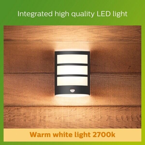 Philips 8719514417632 Python vonkajšie nástenné svietidlo so senzorom LED 6W/450lm 2700K IP44 antracit