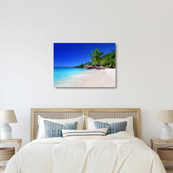 Sklenený obraz pláže na Praslin ostrove (70x50 cm)