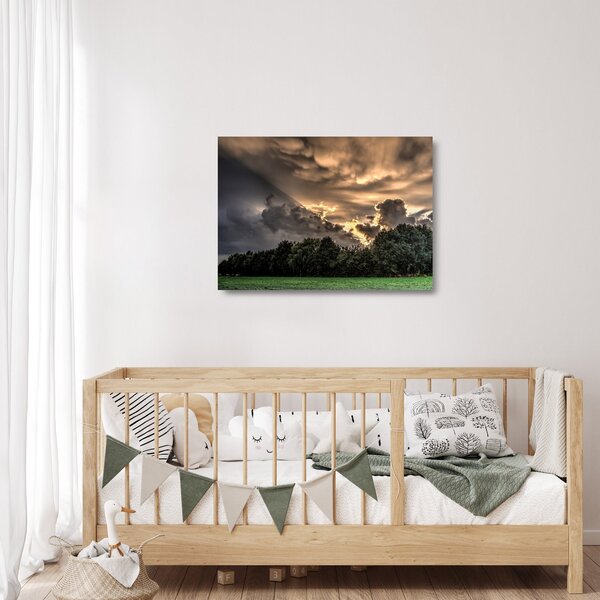 Sklenený obraz mračien a lesa (70x50 cm)