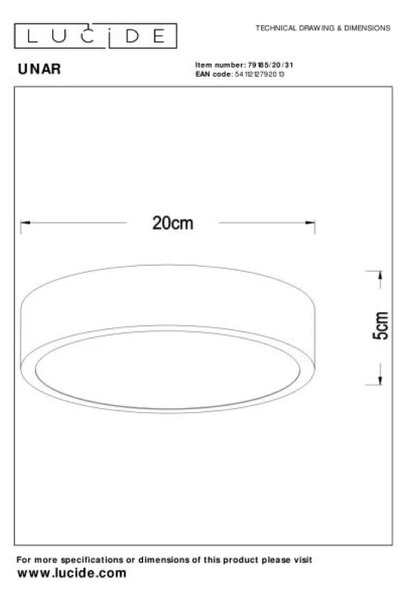 LUCIDE 79185/20/31 UNAR stropné svietidlo D200mm LED 12W/580lm 2700K biela, switchdimmer