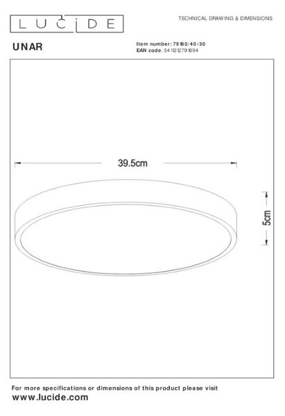 LUCIDE 79185/40/30 UNAR stropné svietidlo D395mm LED 24W/1555lm 2700K čierna, opálová, switchdimmer