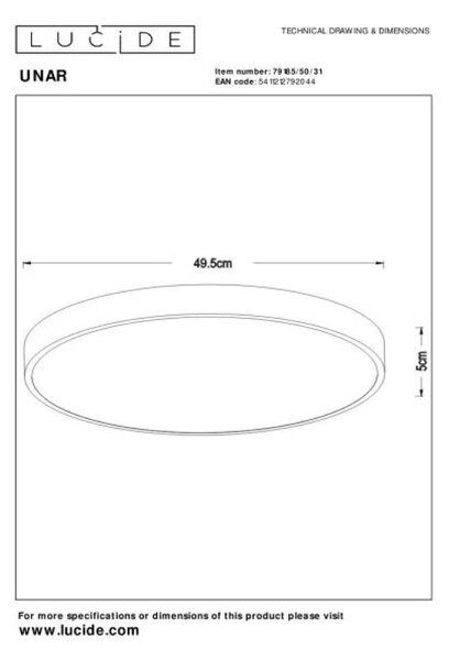 LUCIDE 79185/50/31 UNAR stropné svietidlo D495mm LED 36W/2350lm 2700K biela, switchdimmer