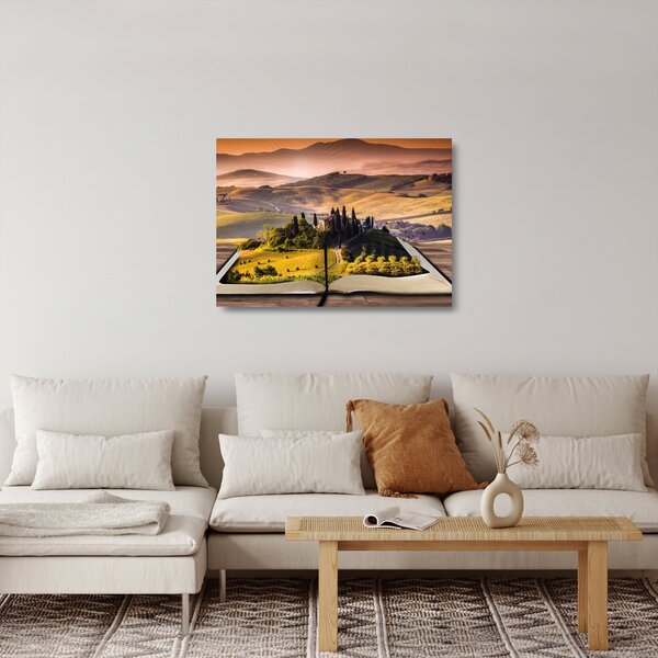 Sklenený obraz krajiny v knihe (70x50 cm)