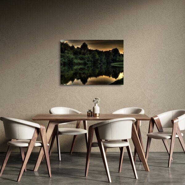 Sklenený obraz jazera pri lese (70x50 cm)