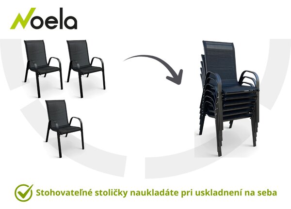 Noela Záhradný jedálenský set Porto 150 cm + 4x kovová stolička Ramada