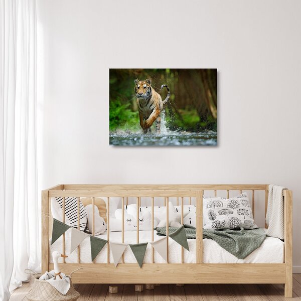 Sklenený obraz bežiaceho tigra (70x50 cm)