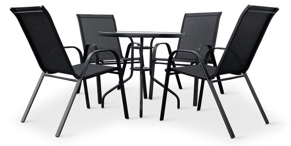 Noela Záhradný jedálenský set Capri 80cm + 4x kovová stolička Ramada