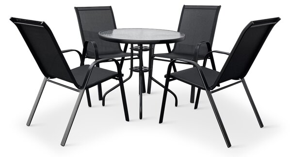 Noela Záhradný jedálenský set Capri 80cm + 4x kovová stolička Ramada