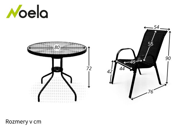 Noela Záhradný jedálenský set Capri 80cm + 4x kovová stolička Ramada