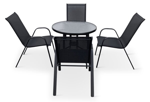 Noela Záhradný jedálenský set Capri 80cm + 4x kovová stolička Ramada