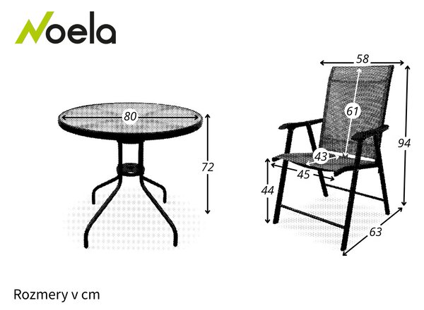 Noela Záhradný jedálenský set Capri 80 cm + 4x kovová stolička Solano